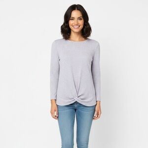 Matty M Women's Long Sleeve Striped Top - Light Gray